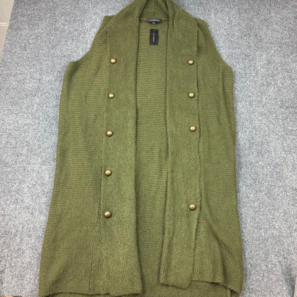 Lane Bryant Olive Green Knit Vest Double Breasted Button Womens Size 18/20 NEW